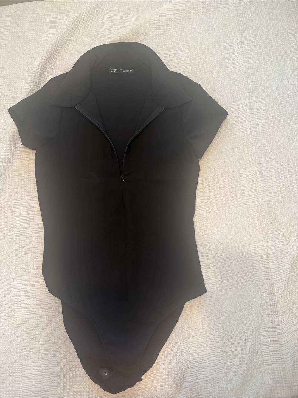 Zara Black Short-Sleeve Zip-Front women’s Bodysuit